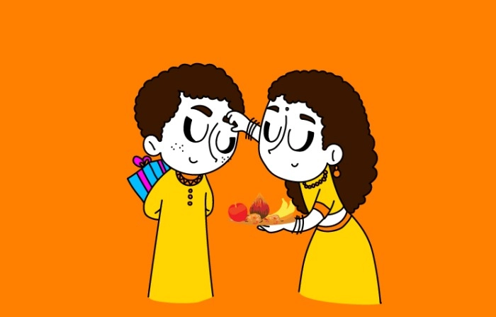 Siblings Brother Sister Bhai Duj Vector Illustration