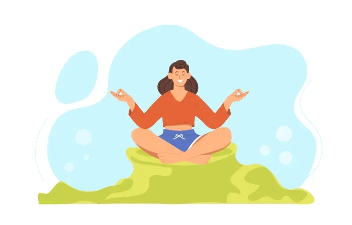 Simplified Flat Woman Meditating in Nature Illustration Template
