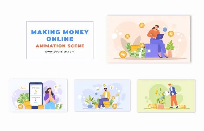 Smart Online Income Generation Flat Character Animation Scene
