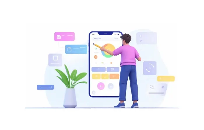 Smartphone Data Analysis 3D Character Illustration Template image