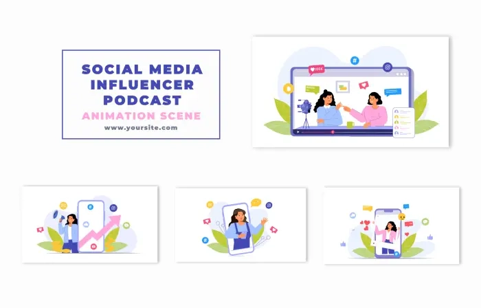 Social Media Influencer and Interview Podcast Animation Scene