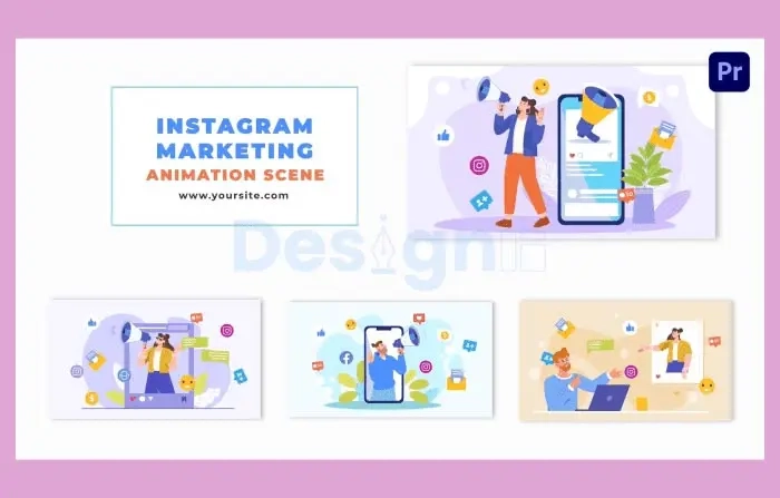 Social Media Marketing Influencer Flat Design Animation Scene