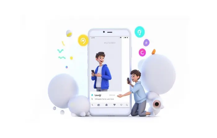 Social Media Using Boy 3D Character Design Illustration