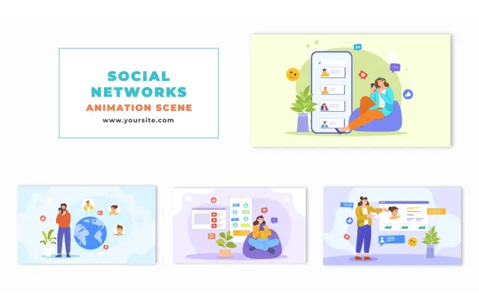 Social Networking Sites Cartoon Character Animation Scene