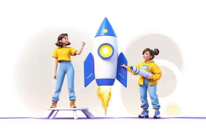 Startup Rocket Launch 3D Model Design Illustration