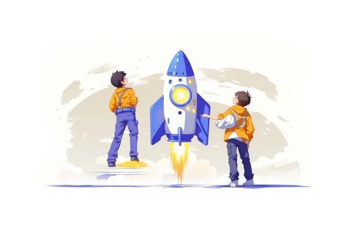 Startup Rocket Launch Flat Design Character Illustration image