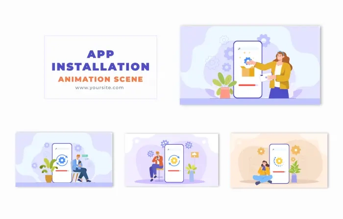 Step by Step App Installation Flat Character Animation