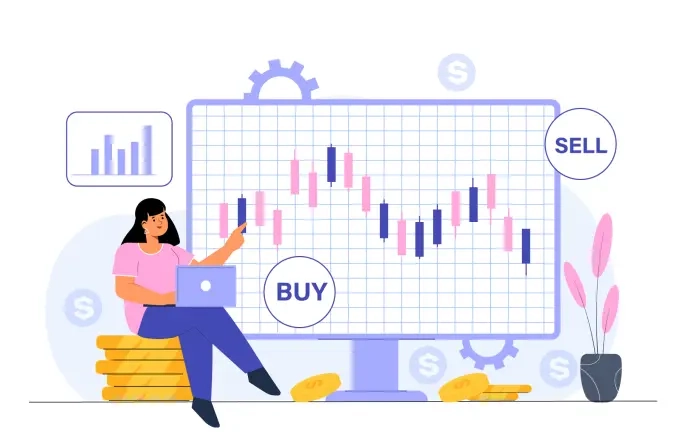 Stock Buy and Sale from Laptop Vector Illustration