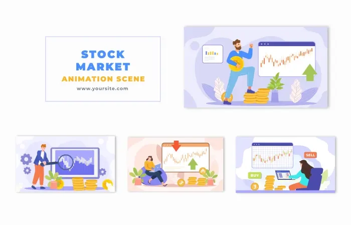 Stock Buy and Sell Flat Character Animation Scene