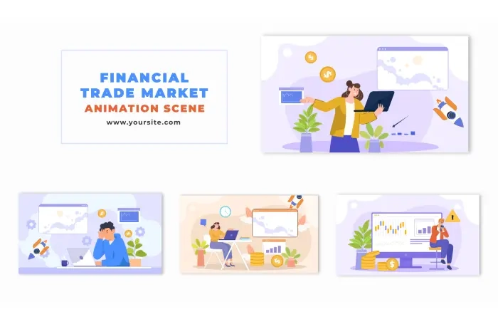 Stock Market Investment Flat Design Animation Scene