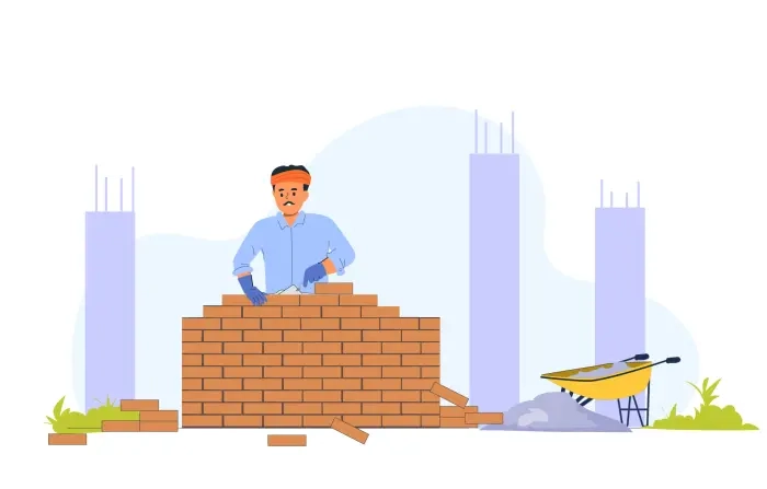 Wall Construction Works with Bricks Concept Stock Illustration