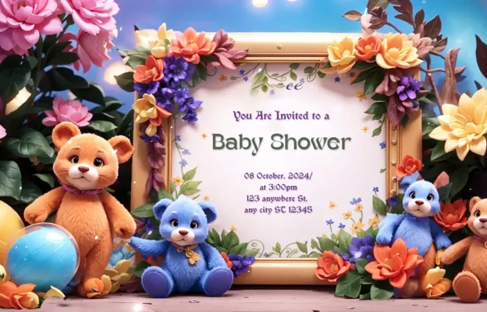 Stylish 3D Flowers Frame Baby Shower Invitation Slideshow