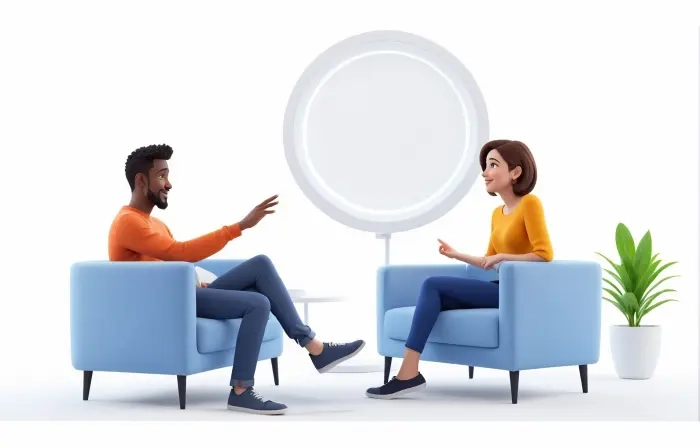 Talk Show Concept Man and Woman Talking 3D Character Illustration