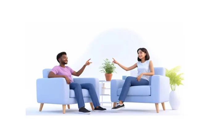 Talk Show Concept Man and Woman Talking 3D Design Character Illustration