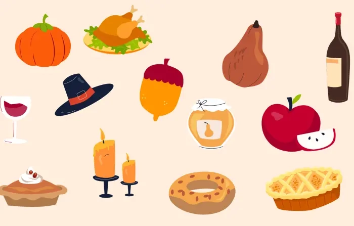 Thanksgiving Festival Icons Set Vector Illustration