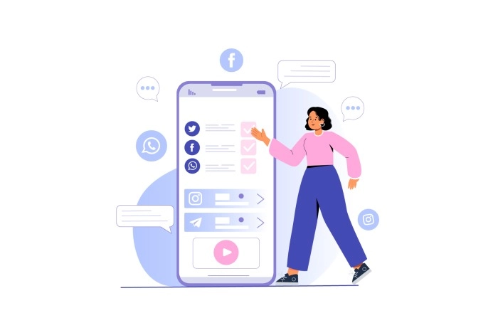 The Girl Using Smartphone To Handle Social Media Accounts Illustration