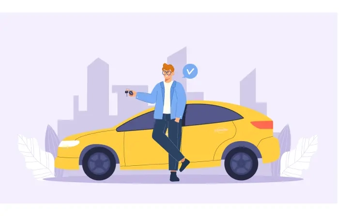 The Man with a Newly Purchased Car Graphic Illustration image