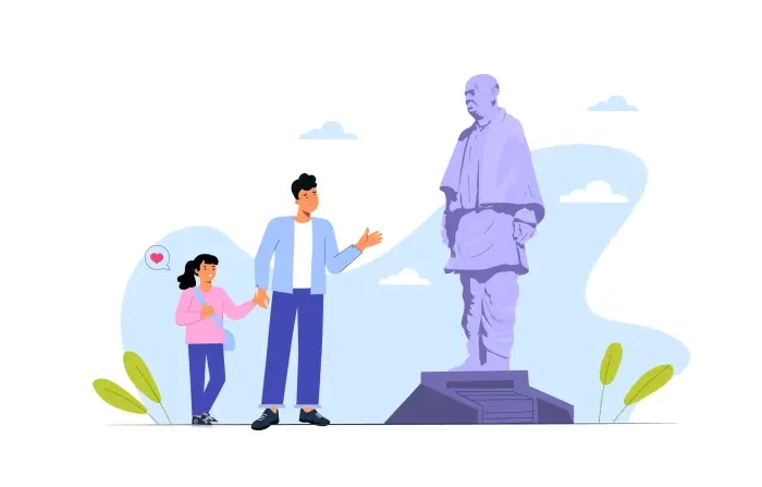Tourist Standing in Front of Sardar Vallabhbhai Patel Statue Illustration