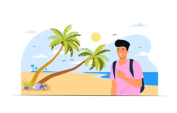 Travel Boy on Beach Design Vector Illustration image