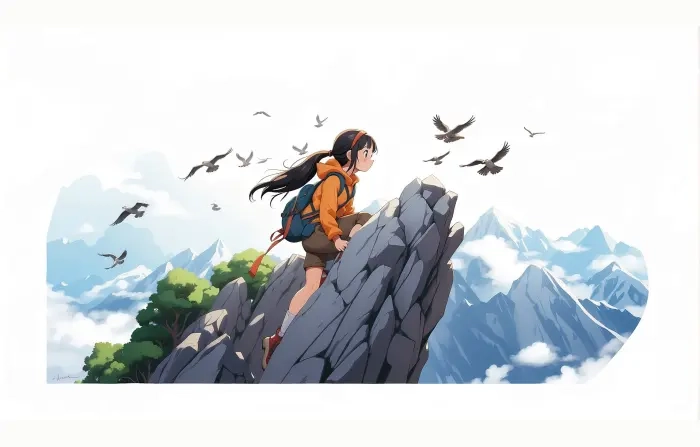 Traveling Girl Flat Character Nature's Beauty in Picture Illustration