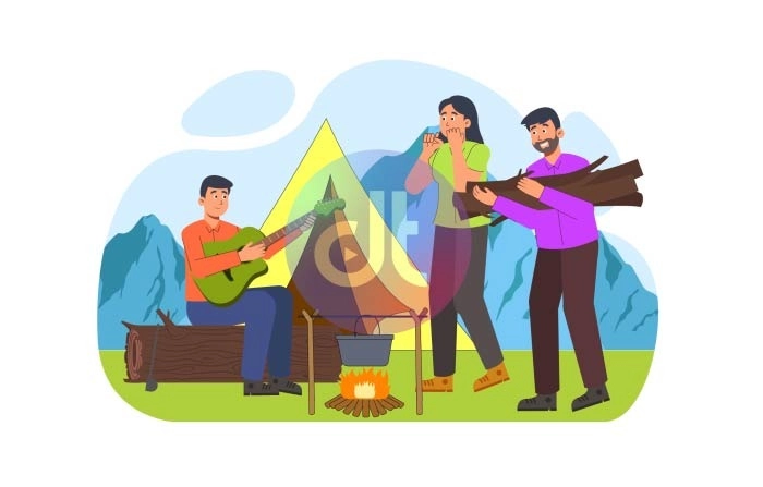Trip Camping Flat Vector Animation Scene