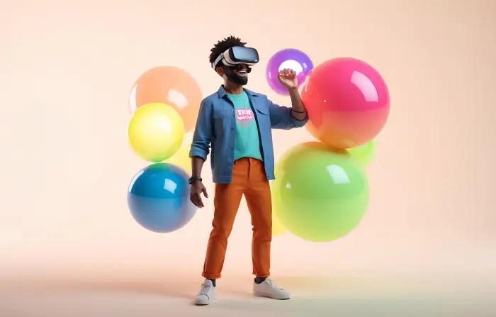 VR Experiencing Boy 3D Cartoon Illustration