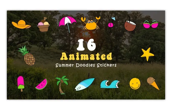 Vector Animated Summer Doodle Stickers