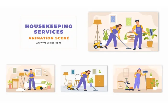 Vector Cartoon Housekeeping Services Animation Scene