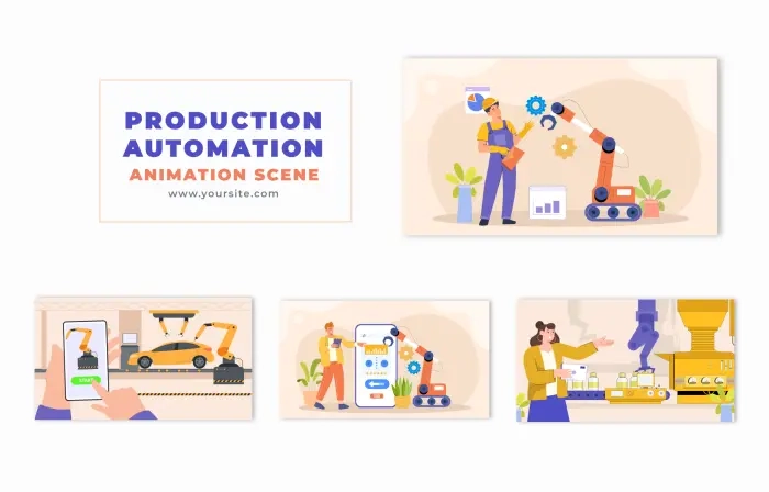 Vector Flat Design Production Automation Animation Scene