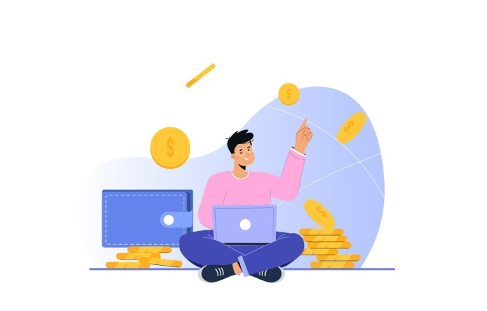 Vector Illustration Of Online Earning Money Flat Character