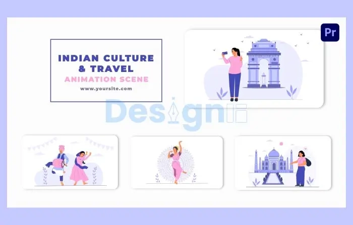 Vector Indian Dance Culture and Tourist Places Animation Scene Template