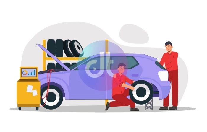 Vector Motorcar Repairing Animation Scene