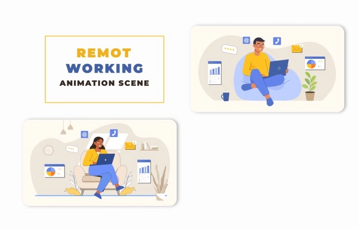 Vector Remote Working Animation Scene After Effects Template