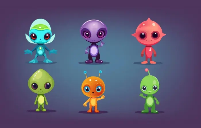 Vector Set of Cute Aliens Illustration Pack