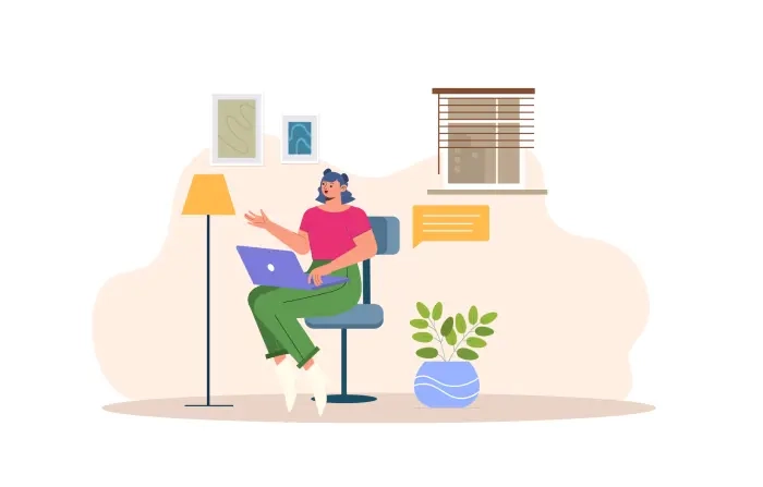 Vector Stock Art Illustration of Remote Working Girl