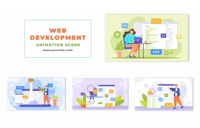 Vector Web Development Process Animation Scene