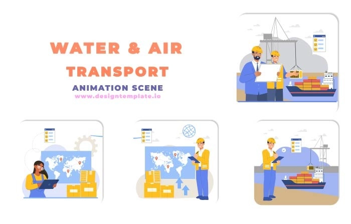 Water And Air Transport Animation Scene After Effects Template