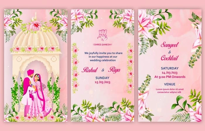 Watercolor Wedding Invitation Instagram Story After Effects Template