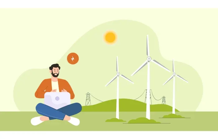 Wind Technician with Computer Flat Vector Graphic Design Illustration image