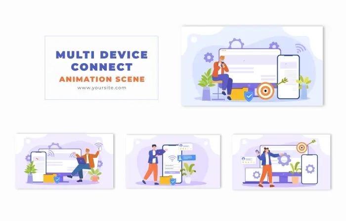 Wireless Laptop and Mobile Connection Technology 2D Vector Animation Scene
