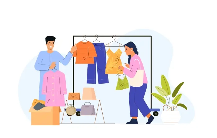 Woman Buying from Fashion Street Market Vector Illustration image