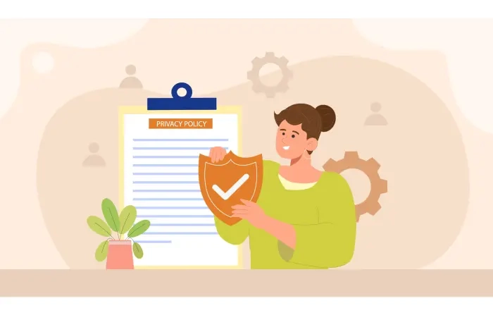 Woman Displaying Privacy Policy Letter Flat Character Illustration