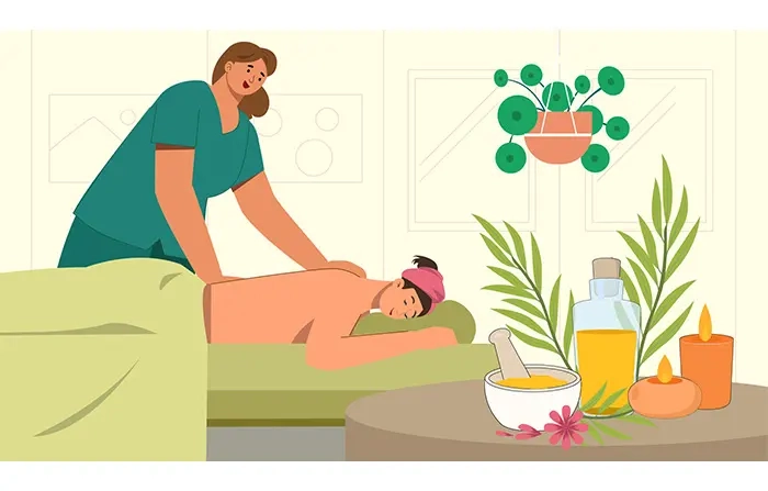 Woman Enjoying Ayurvedic Massage Flat Character Design Illustration
