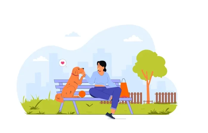 Woman Spending Time with Dog Character Illustration