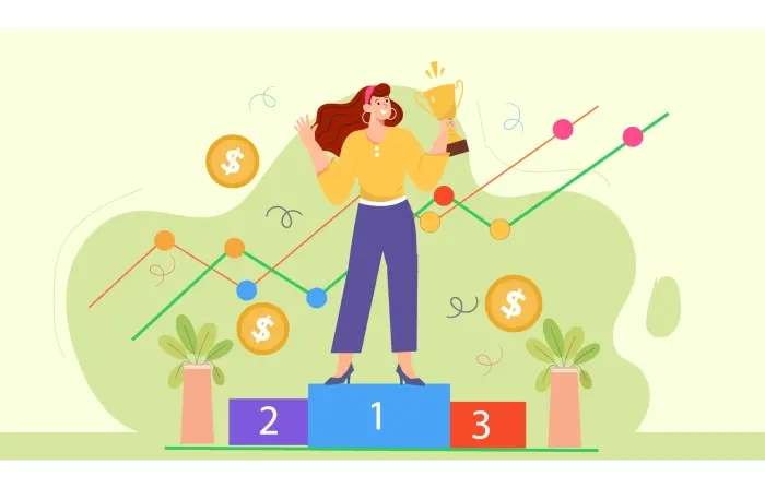 Woman Winning an Award and Money Flat Character Design Illustration image