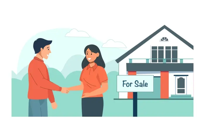 Vector Image Women Buying New House Real Estate Agent Property Deal Sign image