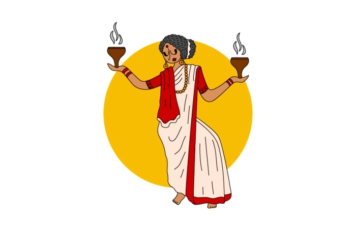 Women Celebrating Durga Ashtami With Traditional Dance Illustration