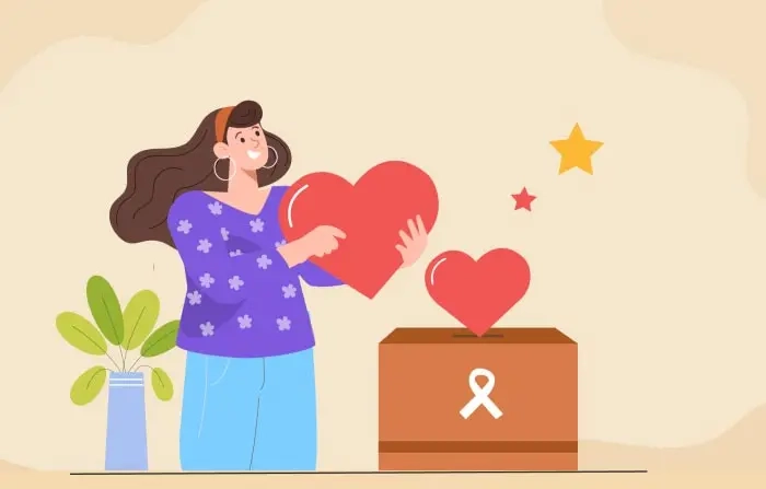 Women Dropping Love Heart in Donation Box Flat Character Illustration image