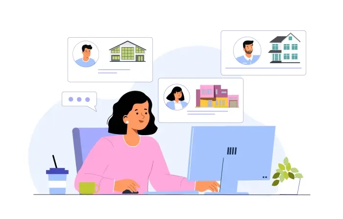 Women Searching for Home on Real Estate Website Illustration image