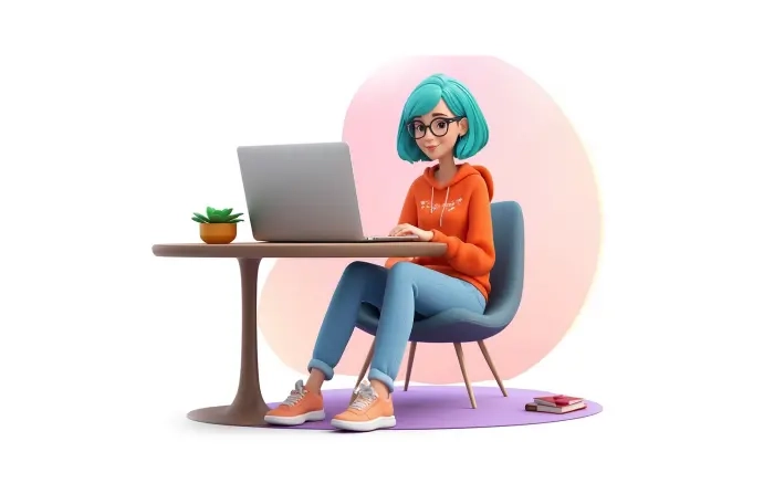 Work from Home Concept 3D Character Illustration Template image